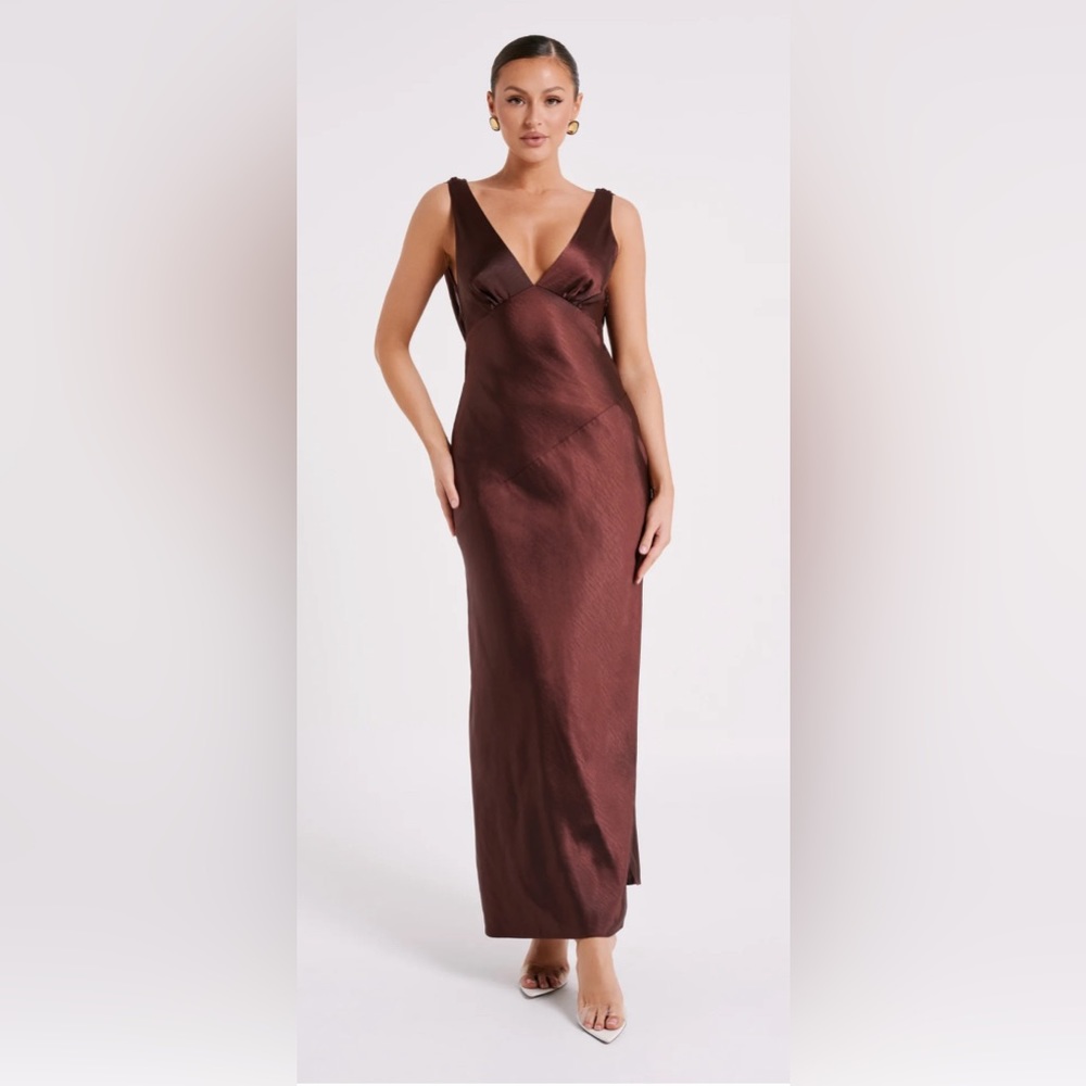 MESHKI Nadia Maxi Satin Dress With Back Cowl